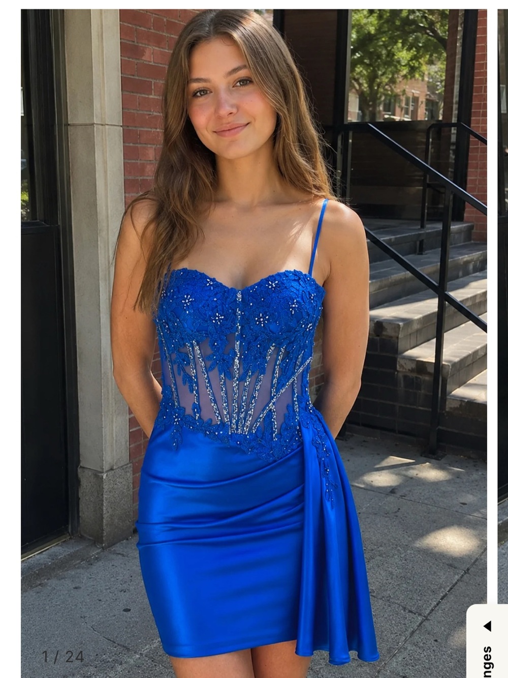Embellished Royal Blue Prom Dress with Strap Details